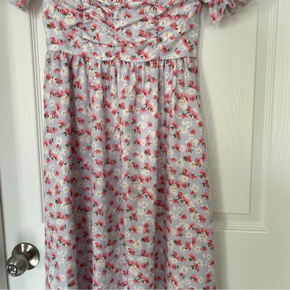 SHEIN White Midi Dress with Pink Floral Print - Picture 4 of 7